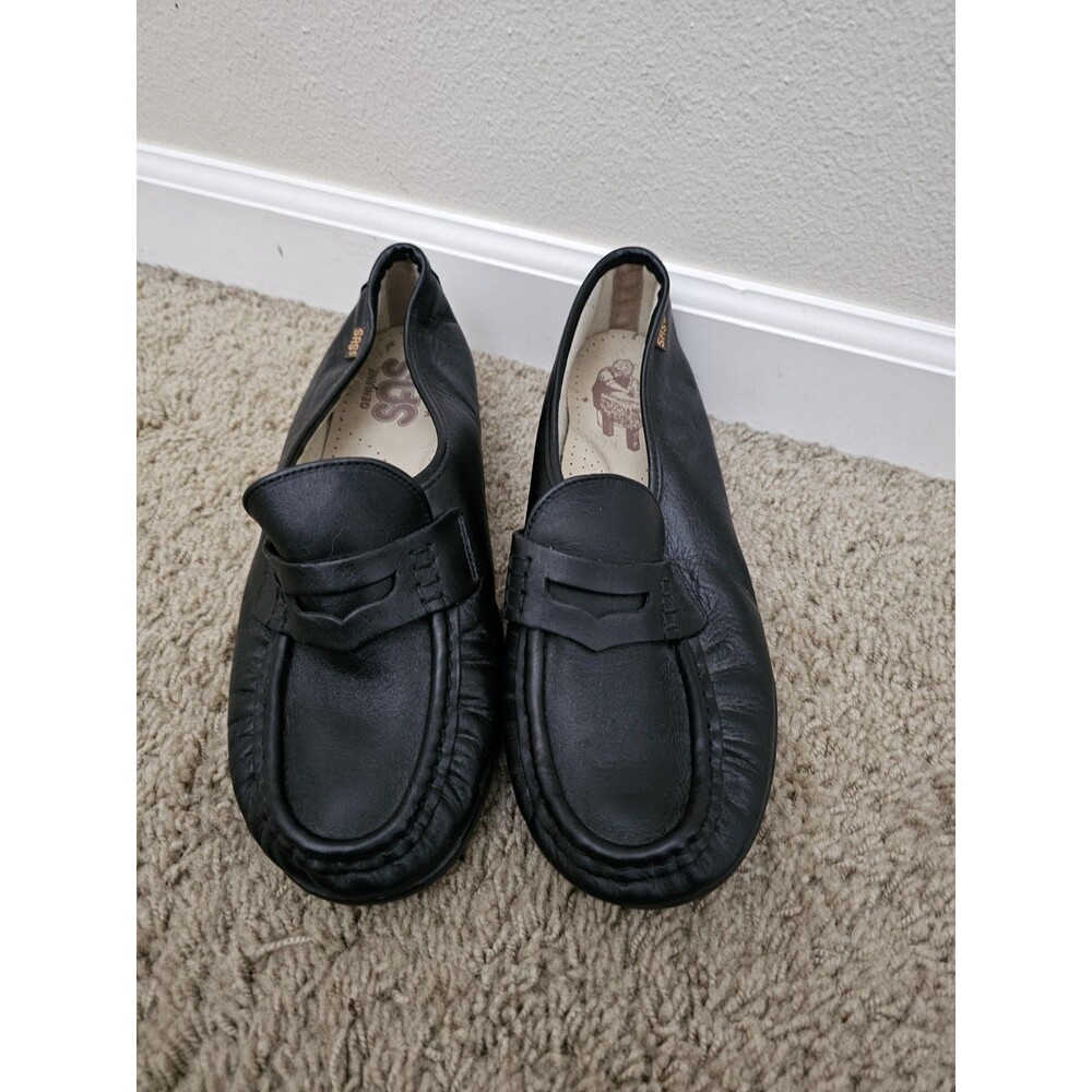 SAS San Antonio Shoemakers Womens Black Leather Penny Loafers 9.5 W Wide